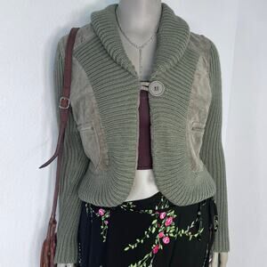 Y2K Olive Green Jacket Goblincore Fairy Grunge Shawl Callar Jacket Size XL